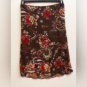Mimi Chica Y2K Vintage 90’s Brown Floral Paisley Lace A-Line Skirt Large